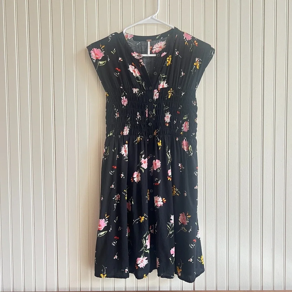 Free‎ People Mini Floral Print Boho Dress - Size XS - Elastic Waist